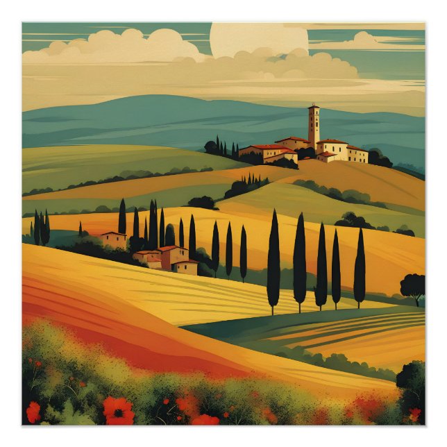 Idyllic Tuscan Countryside at Sunset Poster (Front)