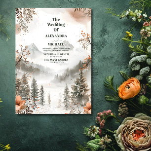 Idyllic Watercolor Mountain Winter Forest Wedding Invitation