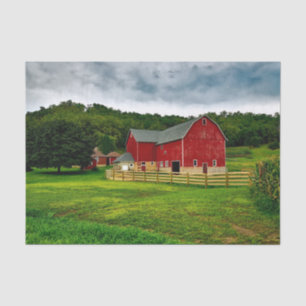 Idyllic Wisconsin Red Barns in Emerald Grass Field Tissue Paper