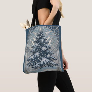 iElegant Christmas Yule Tree Snowflakes and Stars Tote Bag
