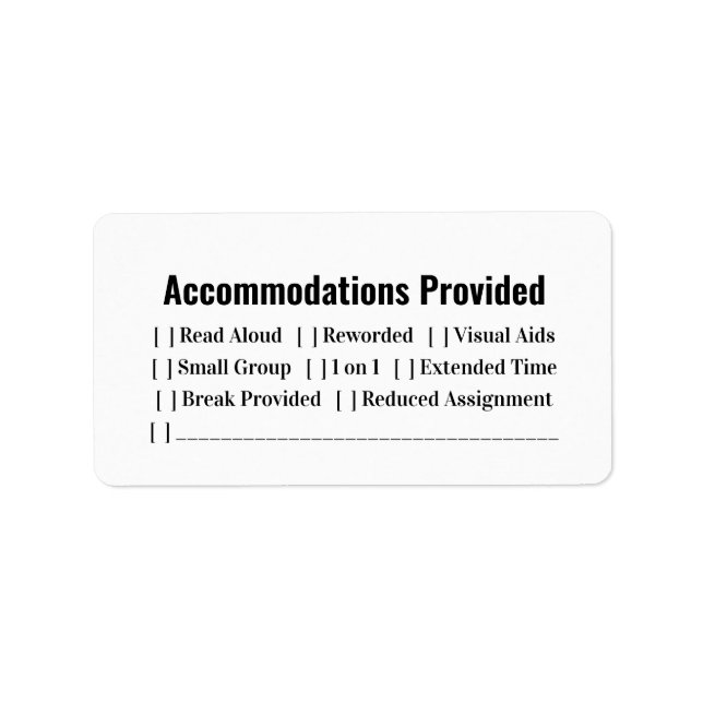 IEP Accommodations Provided Teacher Sticker (Front)