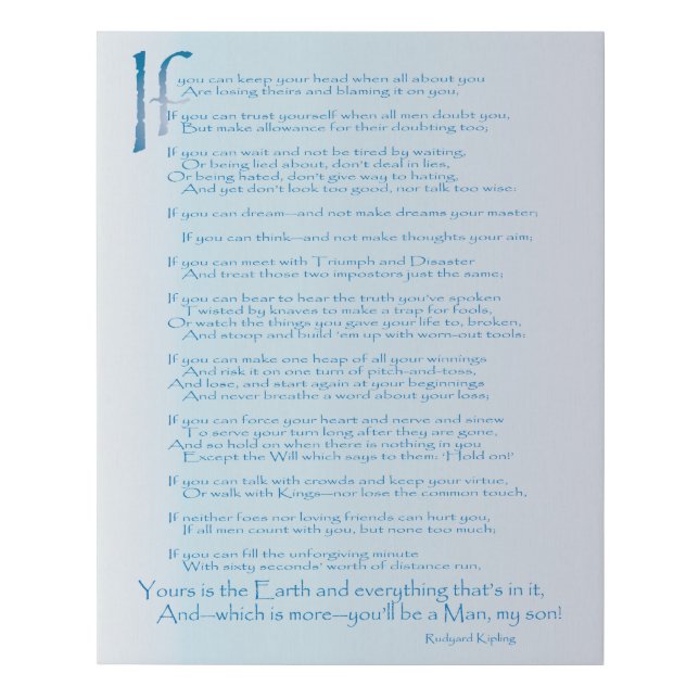 If, by Rudyard Kipling Faux Canvas Print (Front)