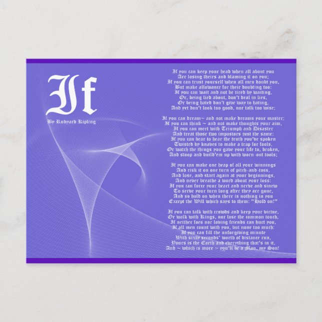 IF by Rudyard Kipling Purple Postcard (Front)