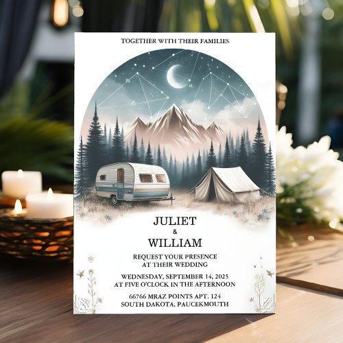 If Cabin Forest Wood Sky Tree Fire Camping Wedding Invitation