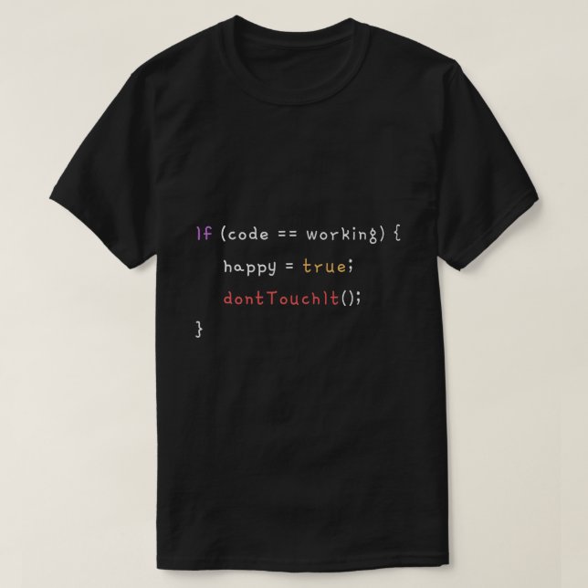 If Code Is Working Don't Touch It Funny Programmer T-Shirt (Design Front)