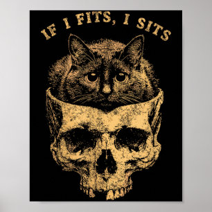If fits sit black cat skull minimalist meme humor poster