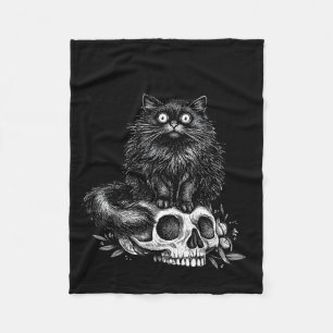 If fits sits black cat skull gothic dark humor fleece blanket
