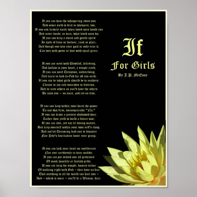 If For Girls Poem by J.P. McEvoy Print (Front)