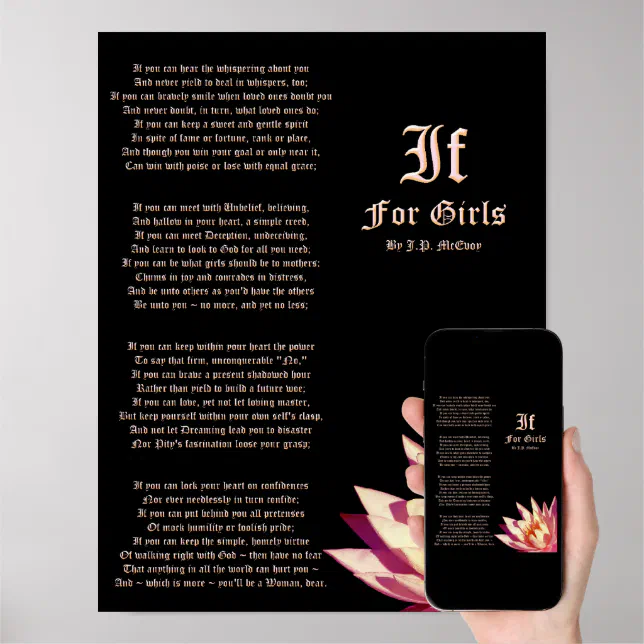 If For Girls Poem by J.P. McEvoy Print | Zazzle