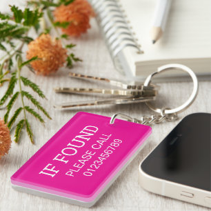 If Found Please Call This Phone Number Custom Pink Keychain