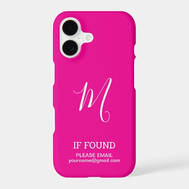 If Found Please Email Me Custom monogram pink Iphone Case (Back)