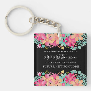 If Found Please Return To Floral Address Tag Keychain