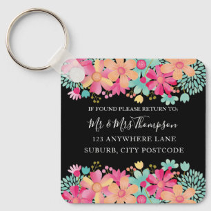 If Found Please Return To Floral Address Tag Keychain