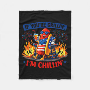 If grillin chillin bbq hot dog humor funny fleece blanket