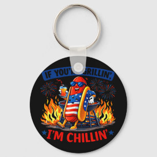 If grillin chillin bbq hot dog humor funny keychain