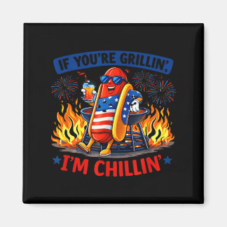 If grillin chillin bbq hot dog humor funny magnet