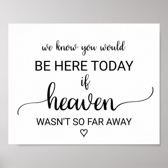 If Heaven Wasn't So Far Away Wedding Memorial Poster | Zazzle.com