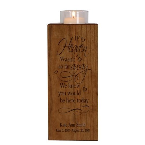 If Heaven Wasnt So Far Cherry Wood Candle Holder