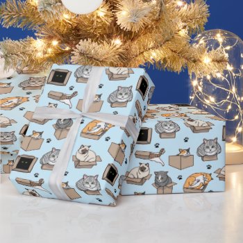 If I Fit I Sit Funny Cats In Boxes Wrapping Paper by DuchessOfWeedlawn at Zazzle