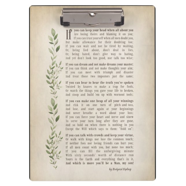 IF, Inspired poem of Rudyard Kipling  Clipboard (Front)