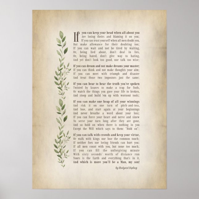 IF, Inspired poem of Rudyard Kipling Poster (Front)
