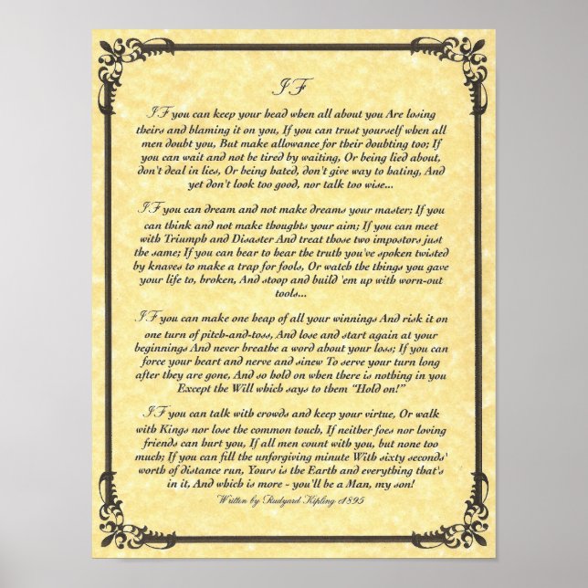 IF Inspiring Poem for Young Men by Rudyard Kipling Poster (Front)
