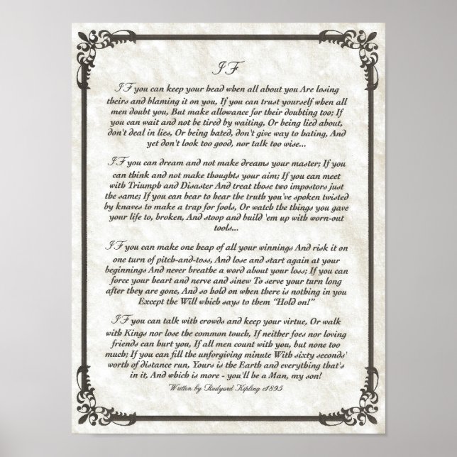 IF Inspiring Poem for Young Men by Rudyard Kipling Poster (Front)