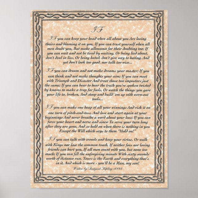 IF Inspiring Poem for Young Men by Rudyard Kipling Poster (Front)