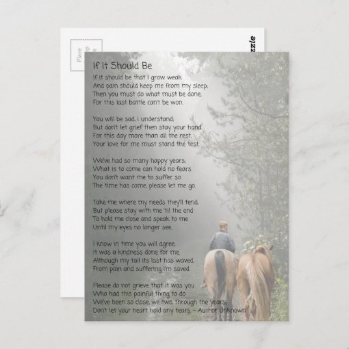 If It Should Be Pet Memorial Poem Postcard | Zazzle