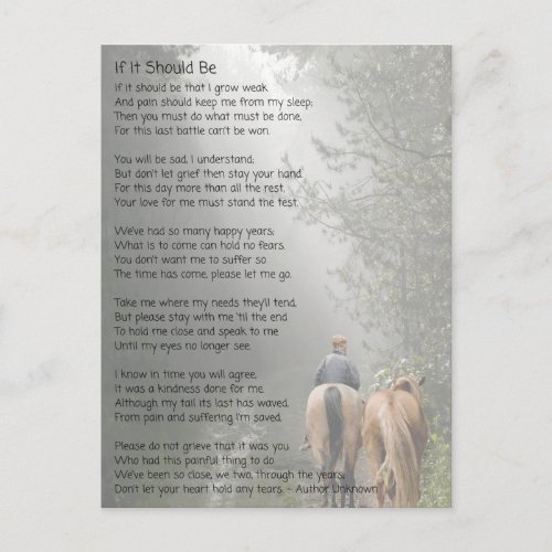 If It Should Be Pet Memorial Poem Postcard