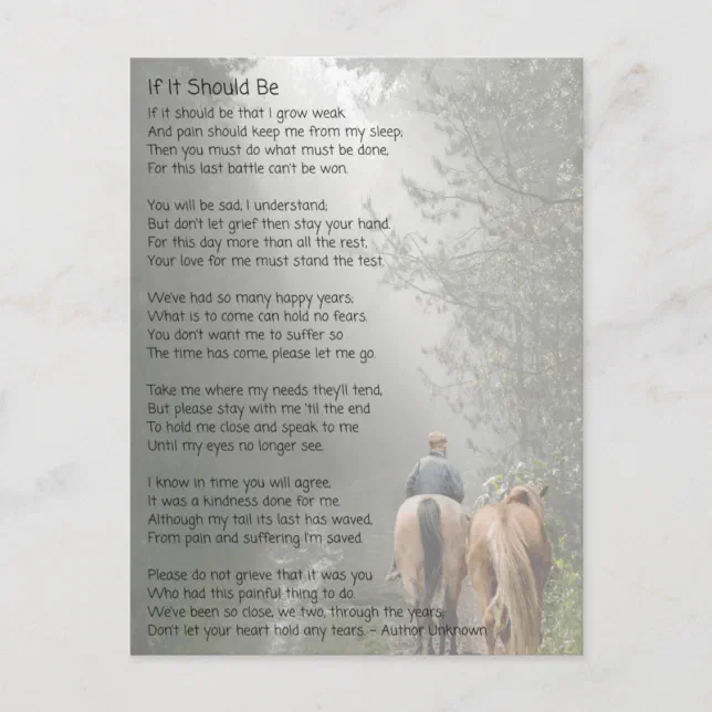 If It Should Be Pet Memorial Poem Postcard | Zazzle