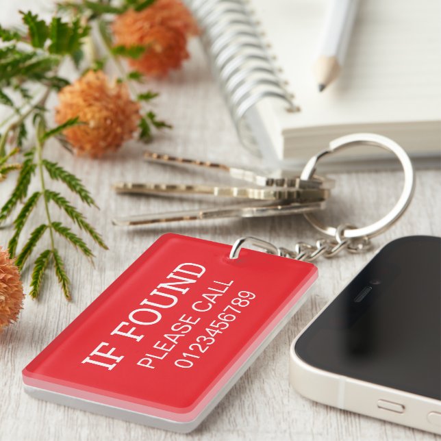 If Keys Found Please Call This Number Custom Red Keychain (Front Right)