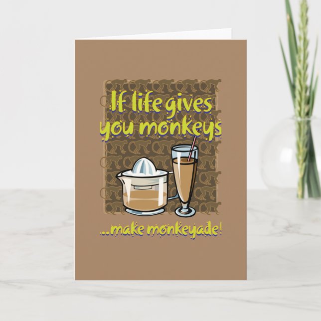 If life gives you monkeys Brown BG Folded Note Card (Front)