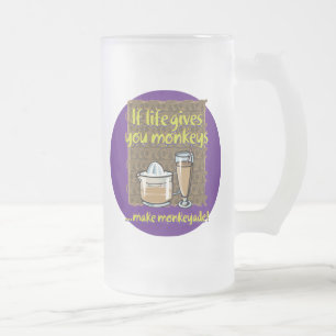 If life gives you monkeys Purple BG Frosted Glass Beer Mug