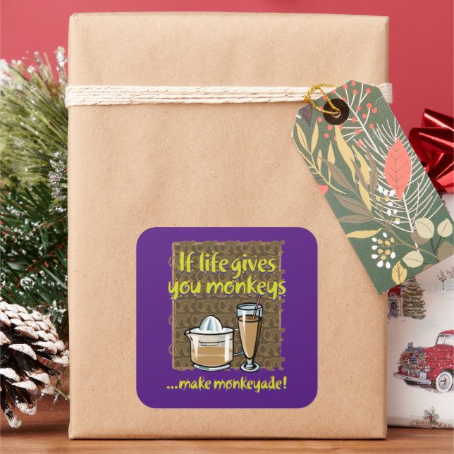 If life gives you monkeys Purple BG Square Sticker (Holiday)