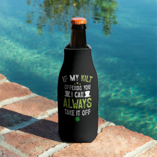 If My Kilt Offends You Funny St. Patrick's Day  Bottle Cooler