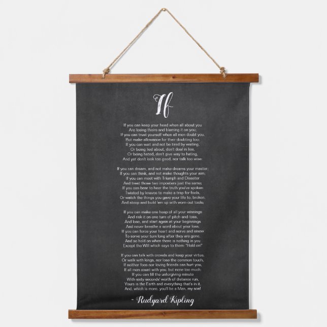 If Poem by Rudyard Kipling Black and White Hanging Tapestry (Front)