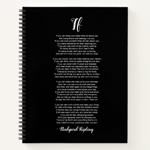 If Poem by Rudyard Kipling Black and White Notebook