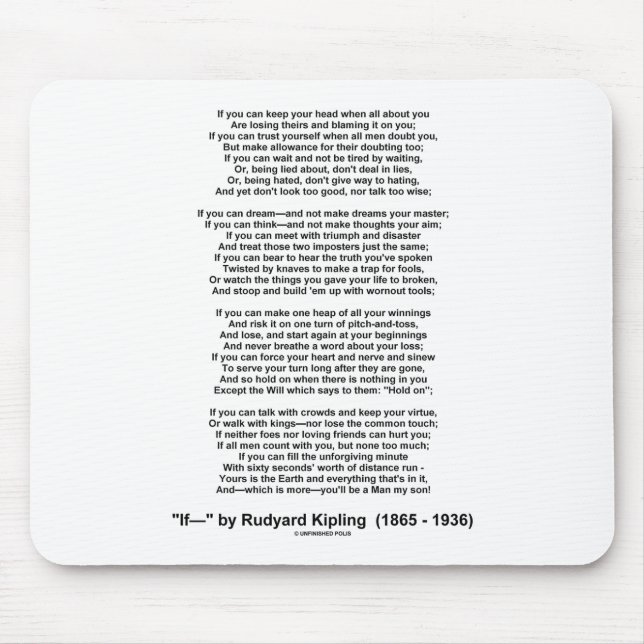 If Poem By Rudyard Kipling (Inspirational Poem) Mouse Pad (Front)