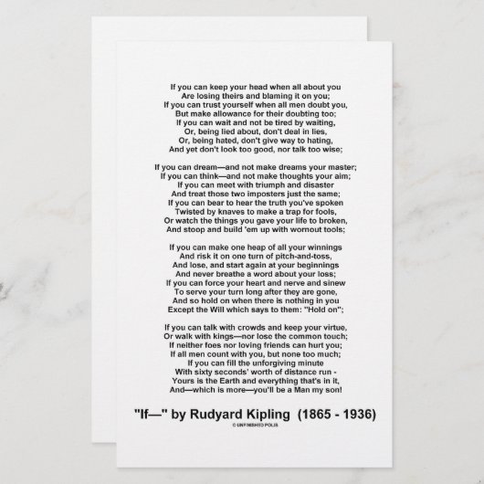 If- Poem by Rudyard Kipling (No Kipling Picture) (Front/Back)