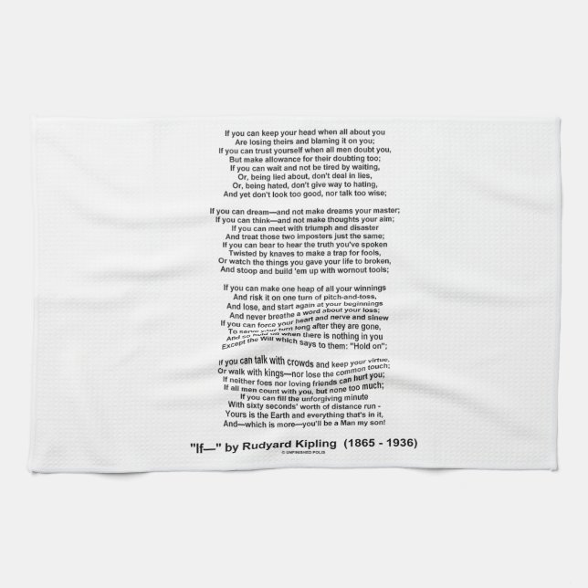 If- Poem by Rudyard Kipling (No Kipling Picture) Kitchen Towel (Horizontal)