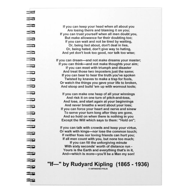 If- Poem by Rudyard Kipling (No Kipling Picture) Notebook (Front)
