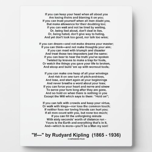 If_ Poem by Rudyard Kipling No Kipling Picture Plaque