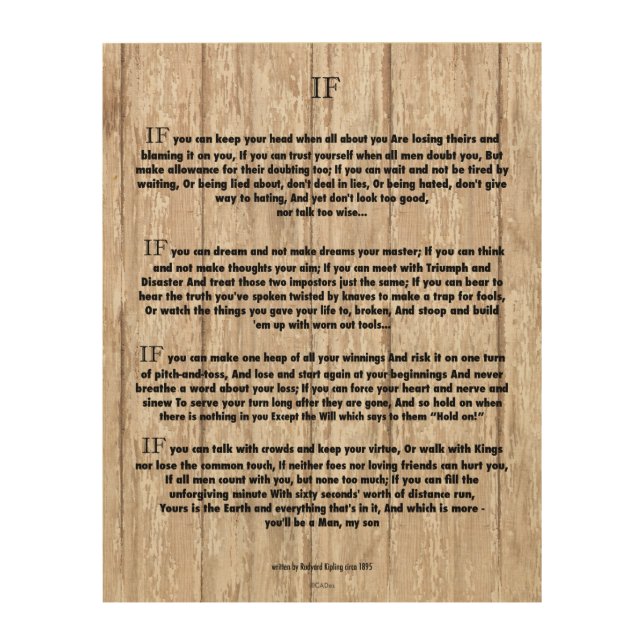 IF Poem by Rudyard Kipling on Wood Panel 11x14 (Front)