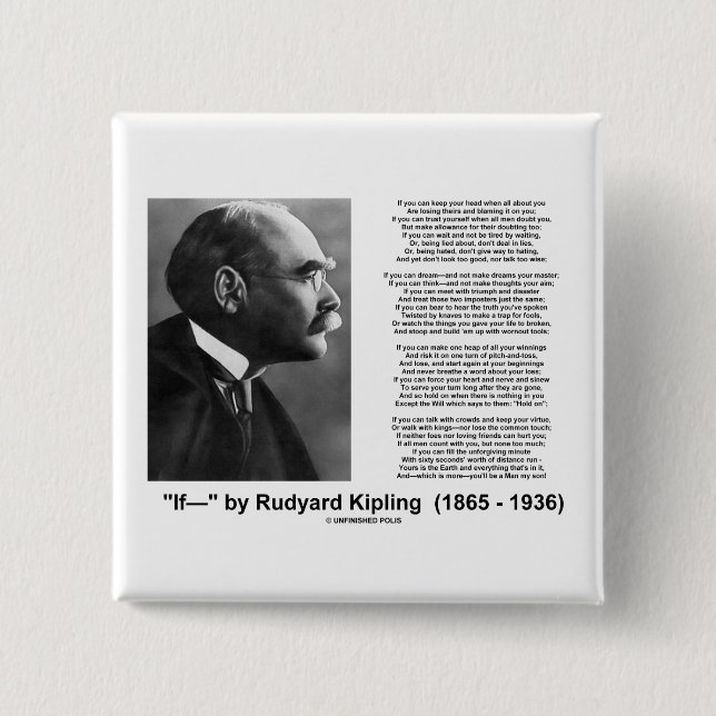 "If— " Poem By Rudyard Kipling Pinback Button (Front)