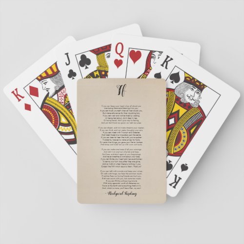 If Poem by Rudyard Kipling Vintage  Playing Cards