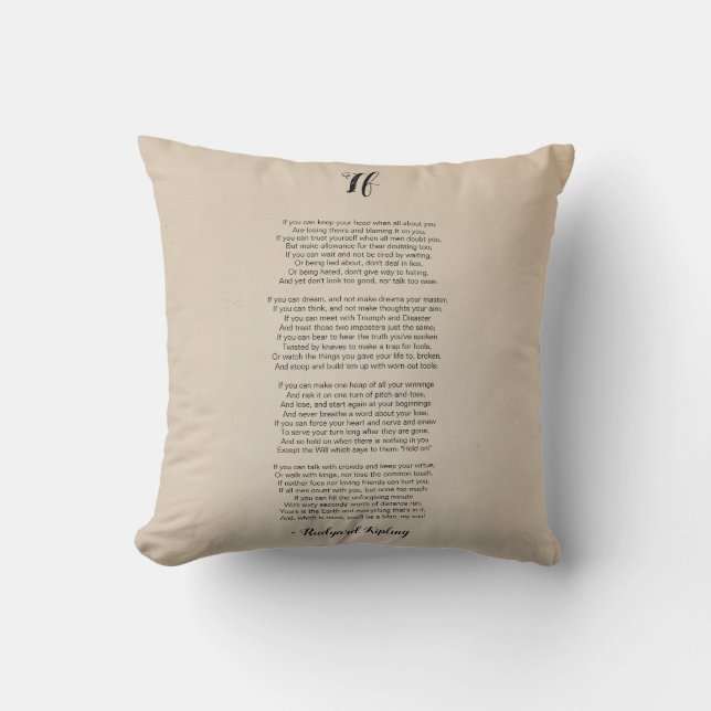 If Poem by Rudyard Kipling Vintage  Throw Pillow (Front)