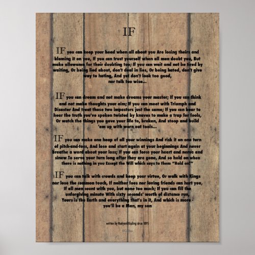 IF Quote by Rudyard Kipling 1895 on Barn Wood Poster