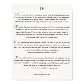 IF Quote by Rudyard Kipling 1895 on White Linen Poster