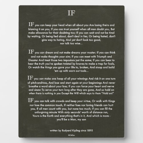 IF Quote by Rudyard Kipling jungle book author Plaque